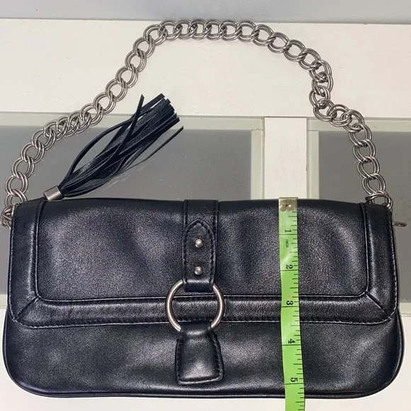 Express Black Genuine Leather Chain Tassel Shoulder Purse - Picture 14 of 15